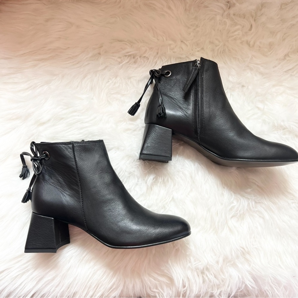 New! ELENA Square Heel Ankle Leather Booties - Picture 4 of 8